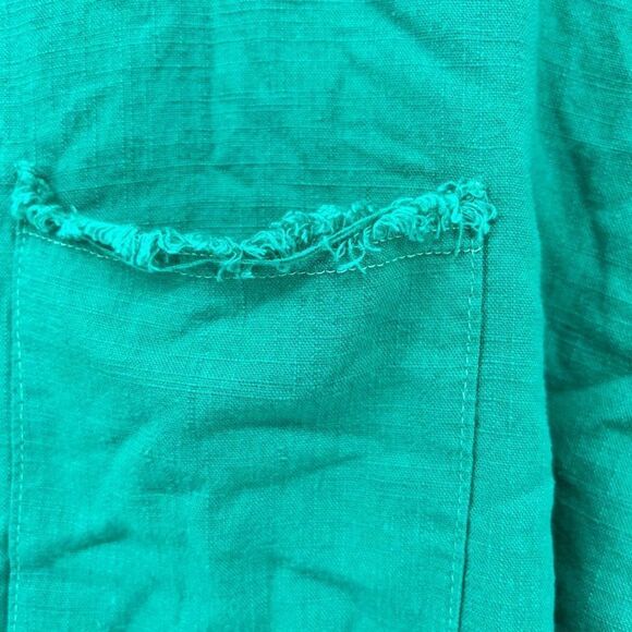Umgee USA Frayed Hem Pocket Tunic Top Short Sleeve Green Medium - Picture 8 of 9